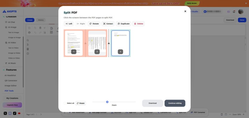 Download splitted PDFs